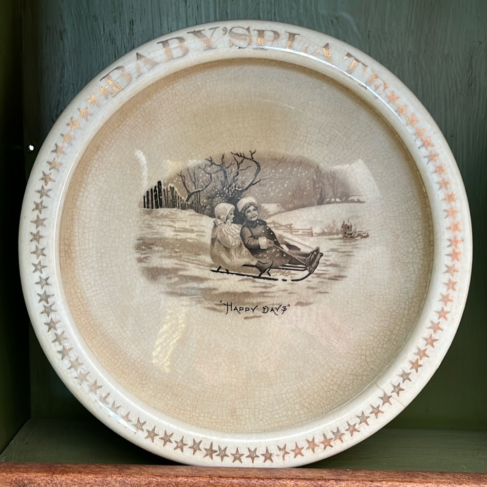 Antique Harper Pottery Co Semi Porcelain Baby Plate c 1890-1910 bowl
